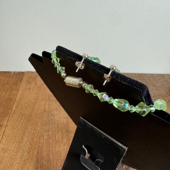 Artisan Handmade Green & brown Swirl Glass Bead Necklace & Earring Set - Picture 6 of 6